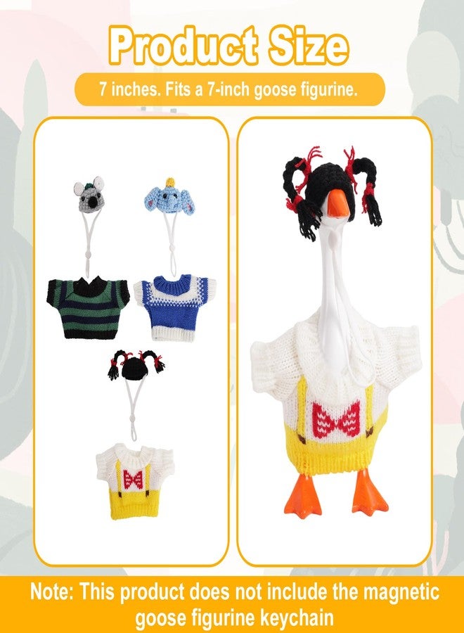 Sinbana 3 Sets 7 Inch Mini Desk Goose Outfits, Elephant Koala Pigtails Theme Knitted Hat & Clothes for Porch Goose Statue Cute Funny Headwear & Costume for Magnetic Geese Key Holder - Image 2